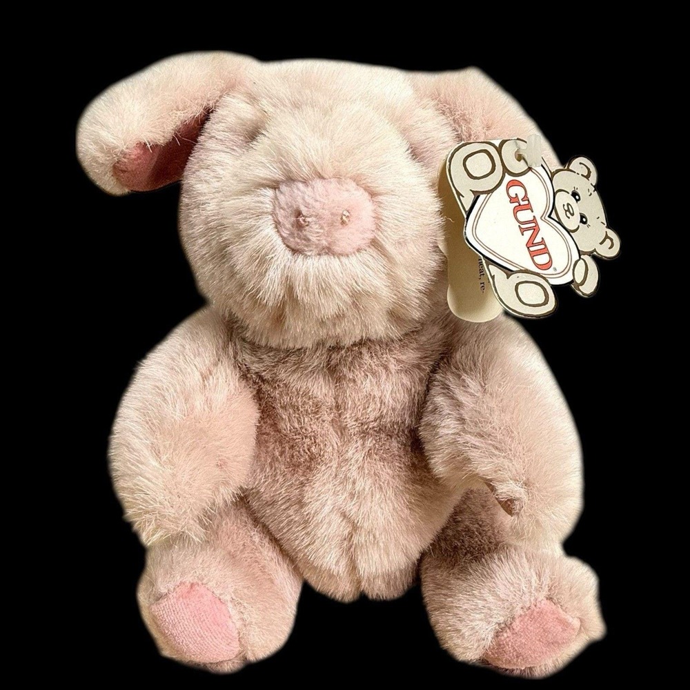 Gund Pigtails Pink Pig Stuffed Plush 1989 Doll Toy Sitting Used w/ tags